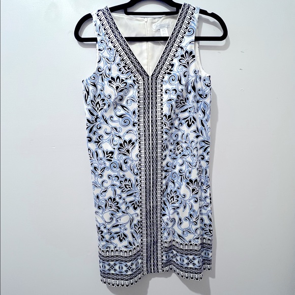 London Times Petite Shift Dress Sleeveless Blue White Floral Dress 4P NWOT - Picture 5 of 12